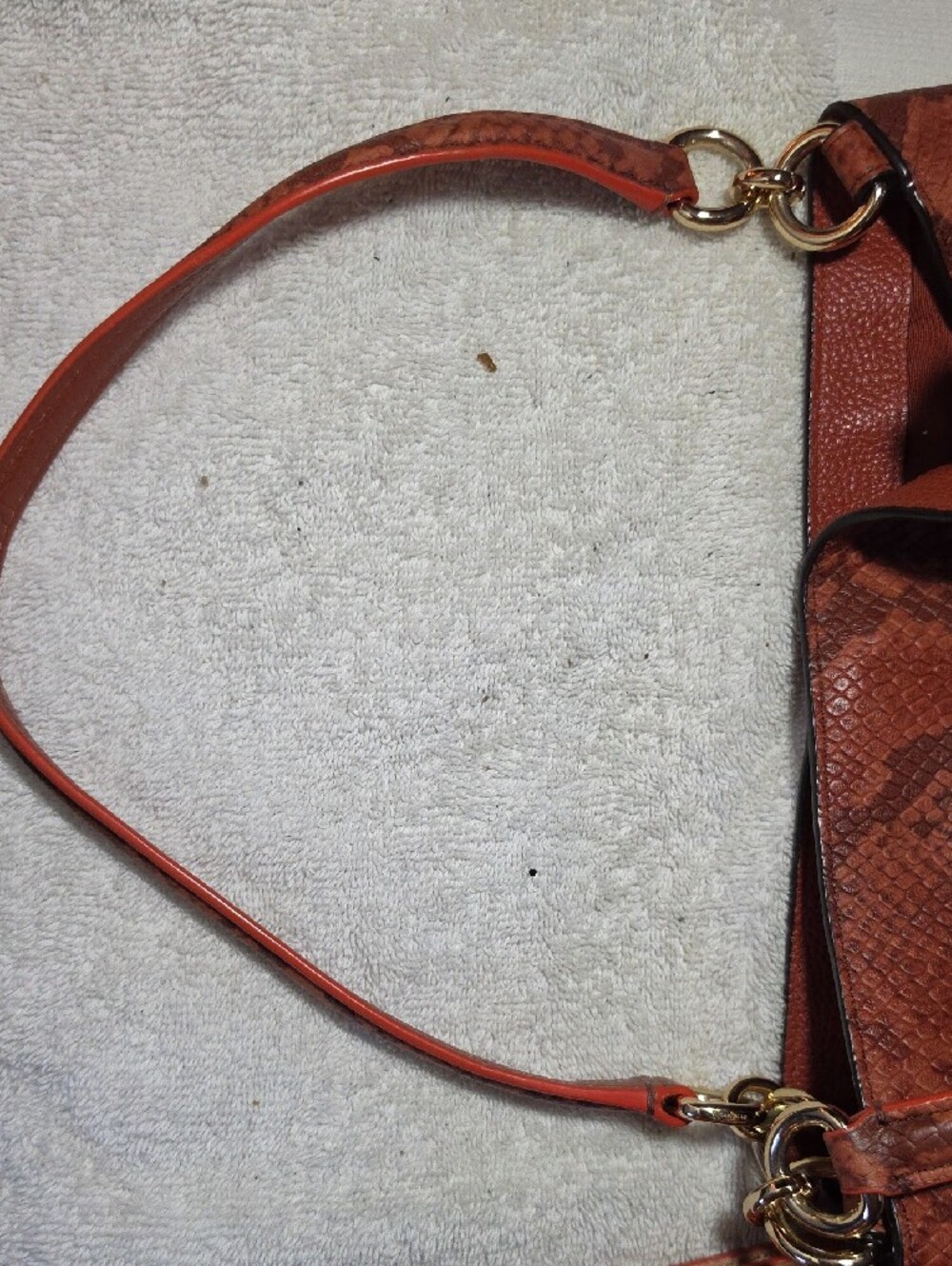 Coach Rust Leather Shoulder Bag with Snakeskin-Print Trim - Picture 7 of 16